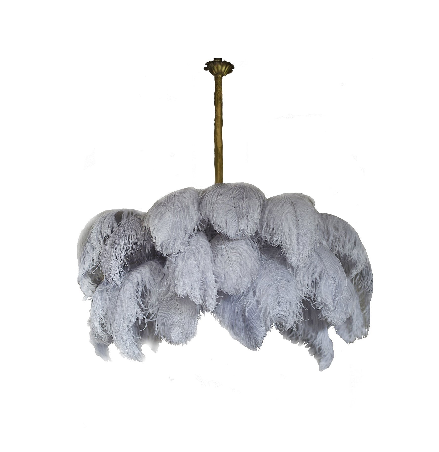56 Hand-Colored Ostrich Feather Chandelier With Brass Fitting Gold And Silver
