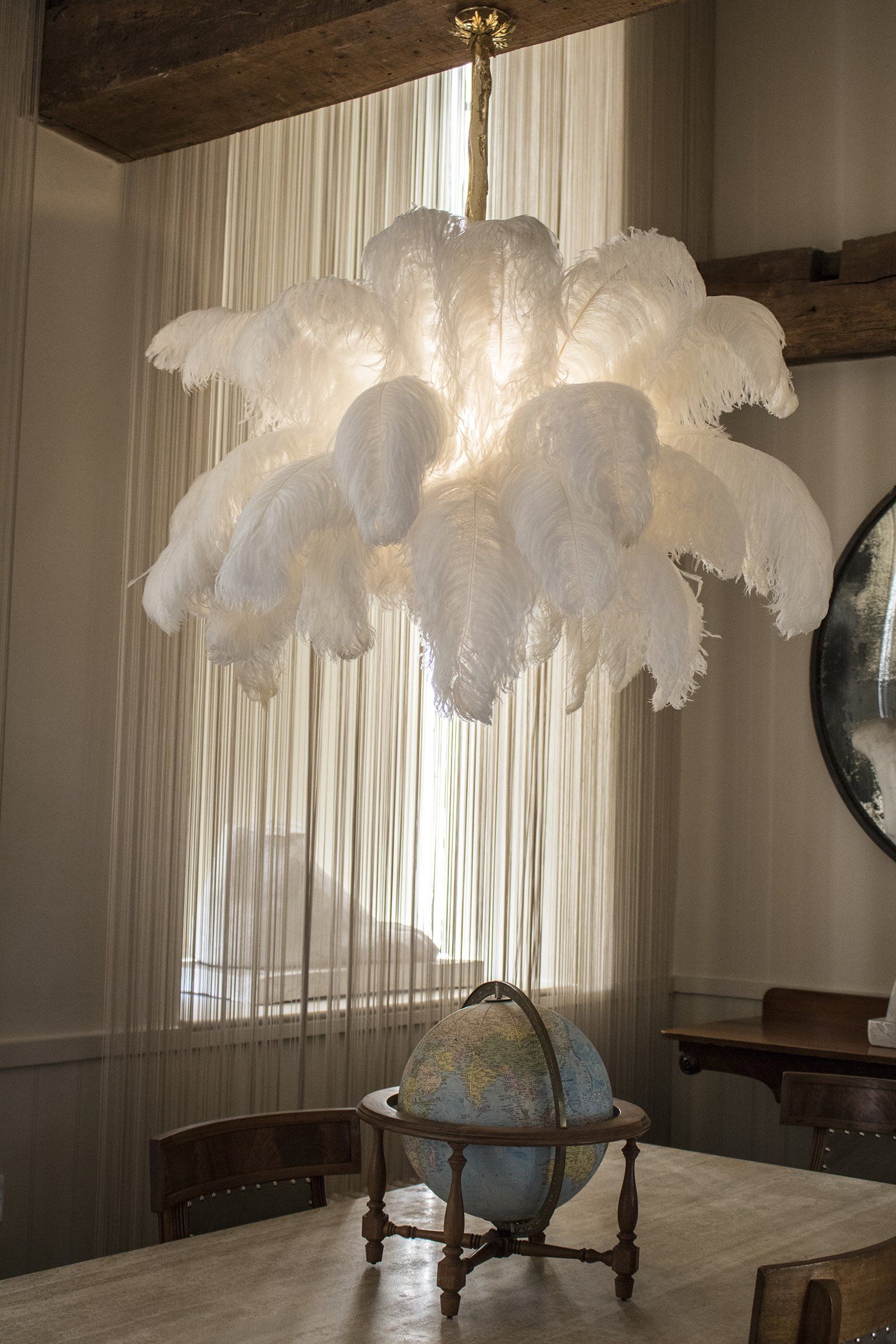56 Hand-Colored Ostrich Feather Chandelier With Brass Fitting Gold And Silver