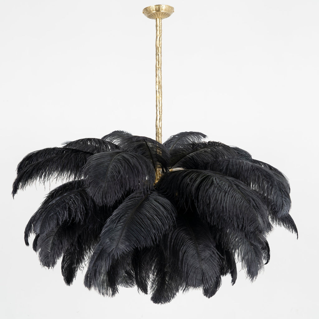 56 Hand-Colored Ostrich Feather Chandelier With Brass Fitting Gold And Silver