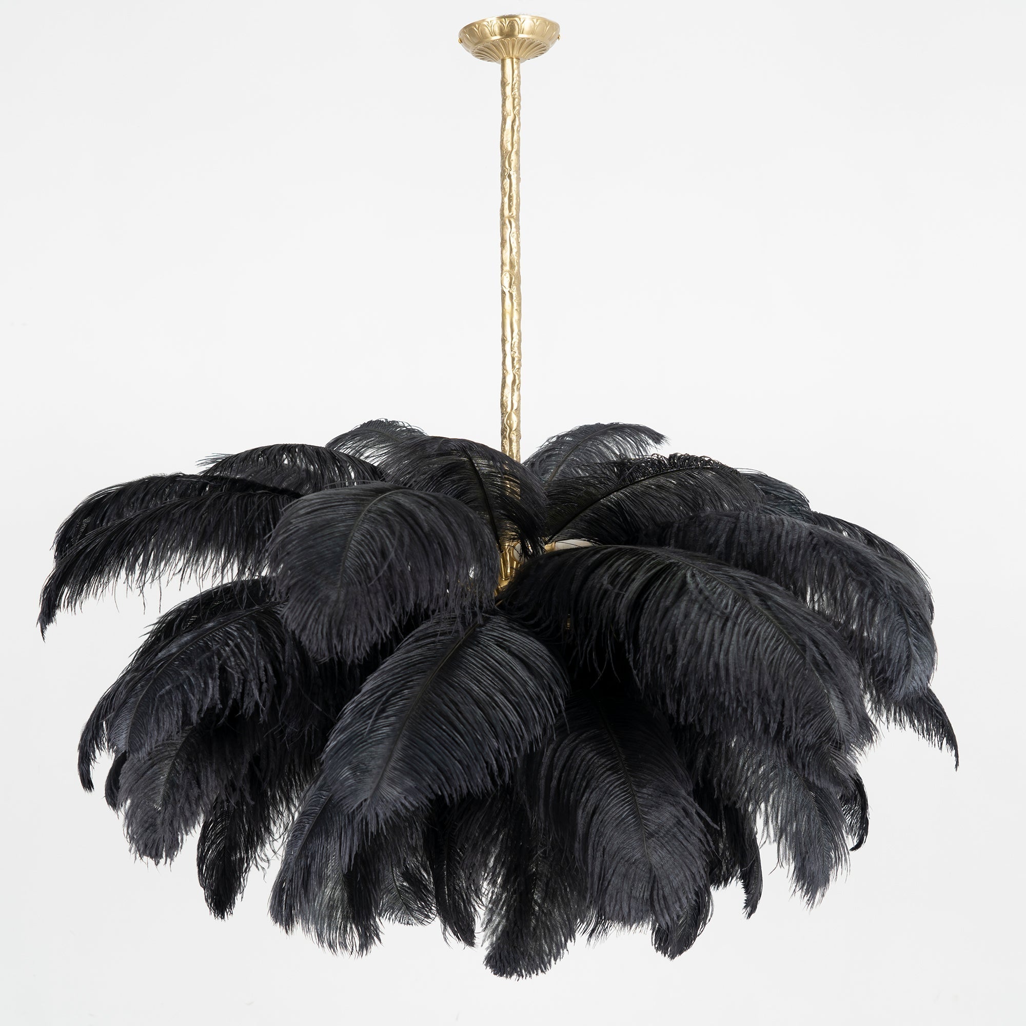 56 Hand-Colored Ostrich Feather Chandelier With Brass Fitting Gold And Silver