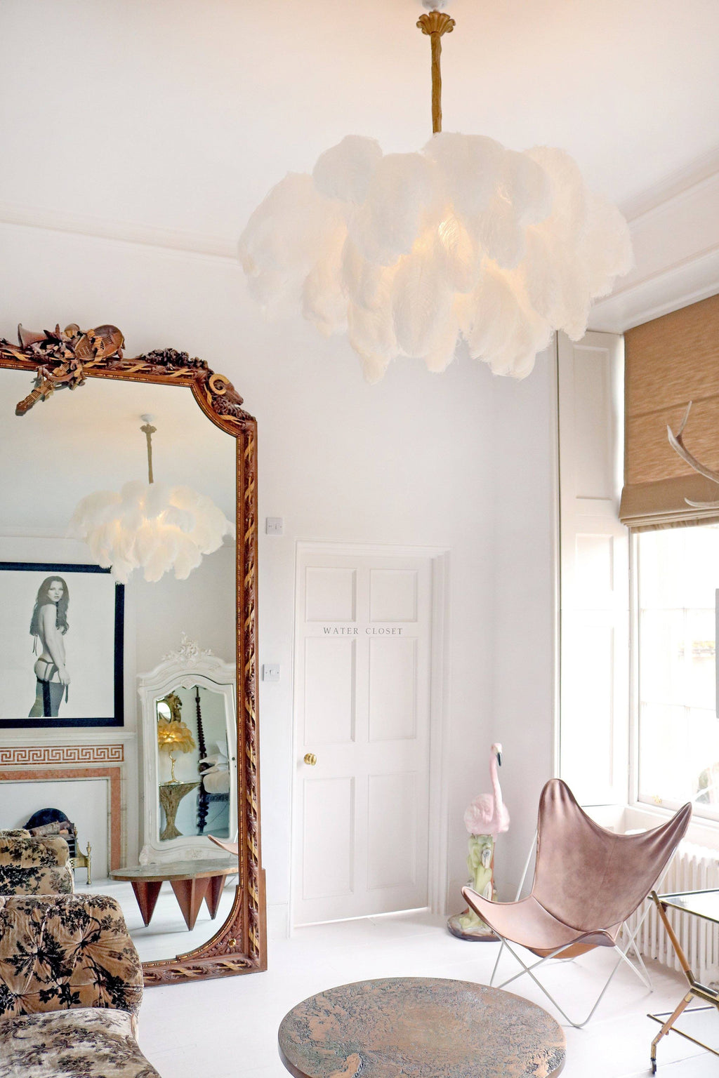 56 Hand-Colored Ostrich Feather Chandelier With Brass Fitting Gold And Silver