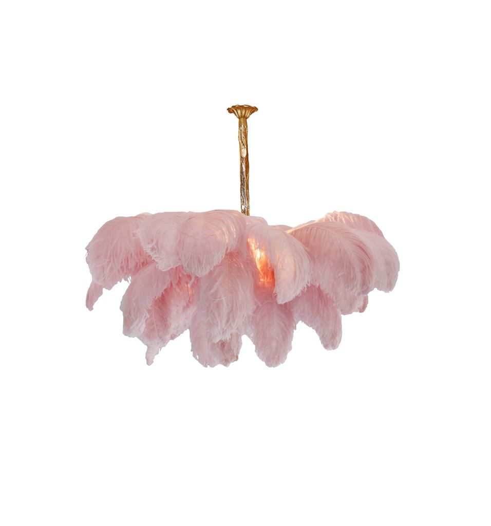 56 Hand-Colored Ostrich Feather Chandelier With Brass Fitting Gold And Silver