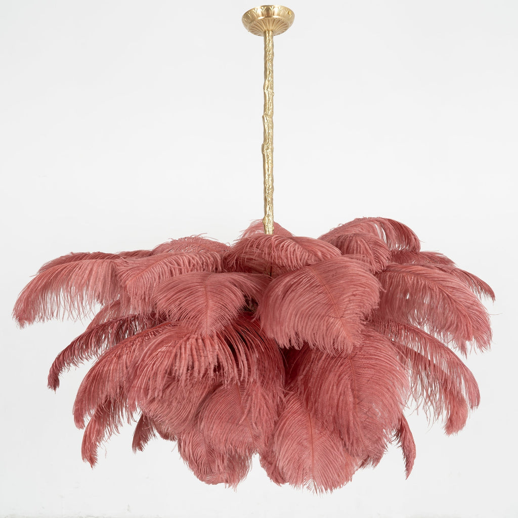 56 Hand-Colored Ostrich Feather Chandelier With Brass Fitting Gold And Silver