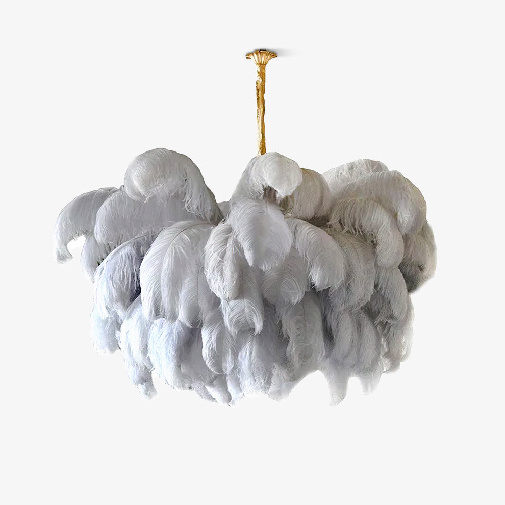 56 Hand-Colored Ostrich Feather Chandelier With Brass Fitting Gold And Silver