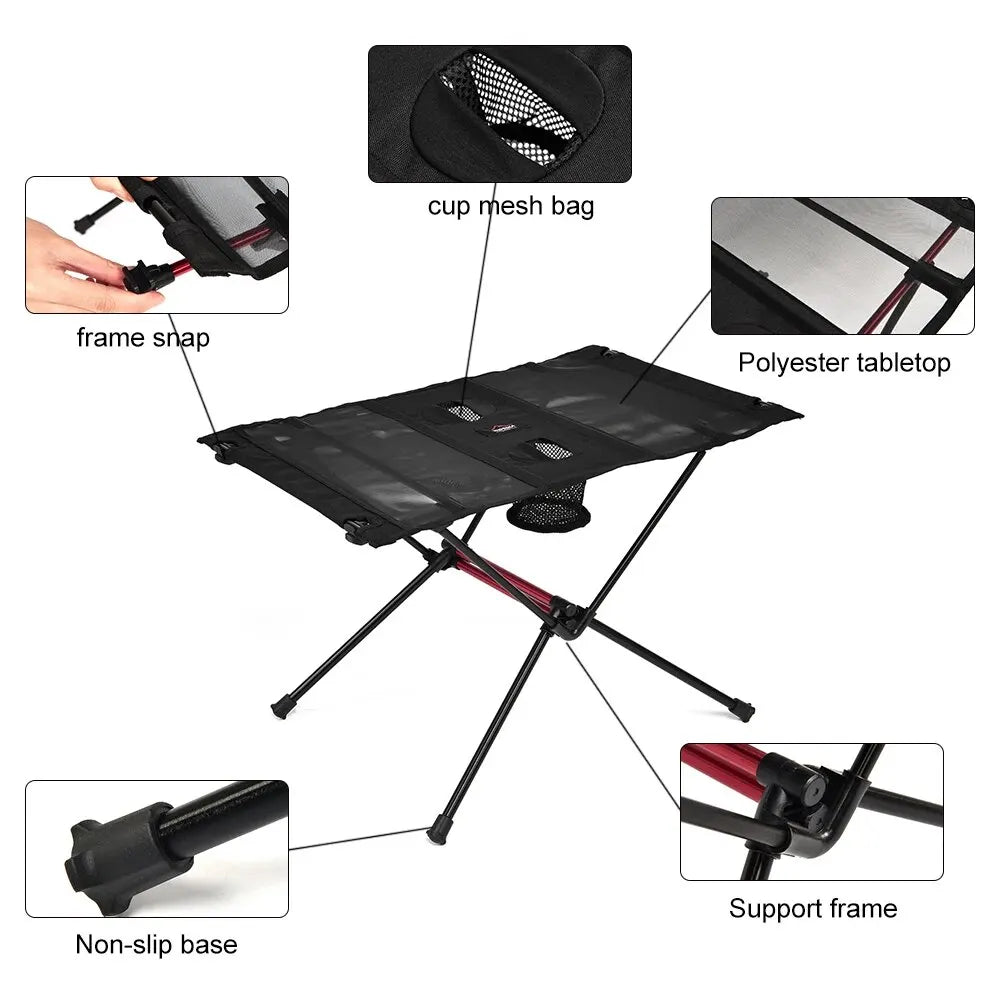 OutdoorFlex kompakt campingbord i aluminium — sammenklappelig, holdbar ramme