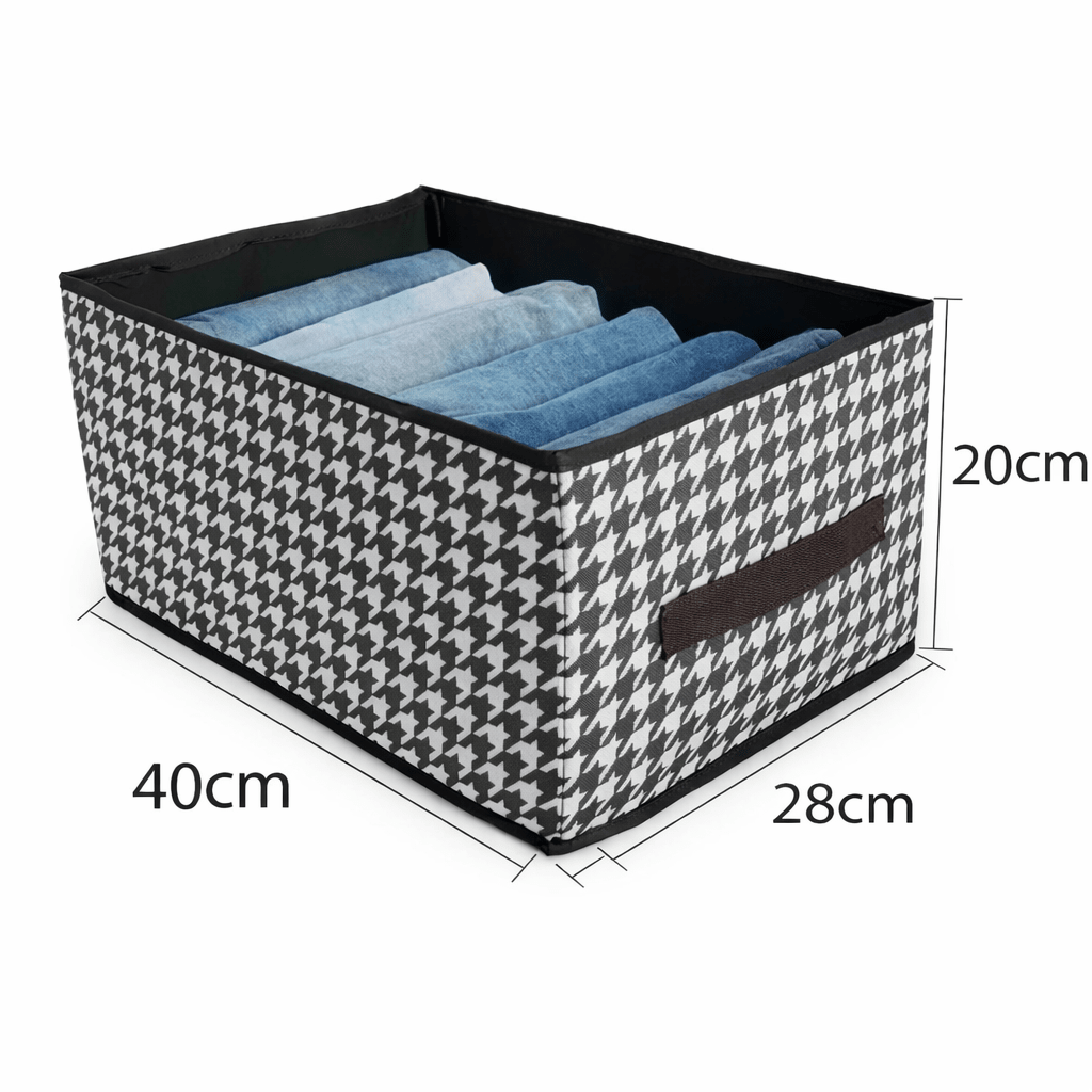 Caixa de arrumação LuxeStow com padrão pied-de-poule — 40 × 28 × 20 cm, topo aberto, interior dividido