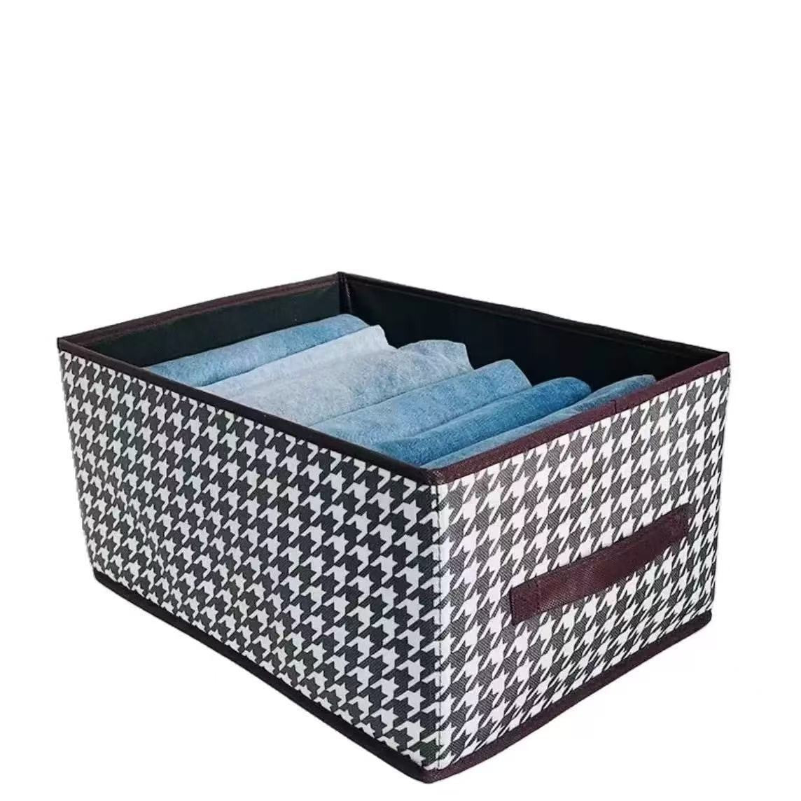 Caixa de arrumação LuxeStow com padrão pied-de-poule — 40 × 28 × 20 cm, topo aberto, interior dividido