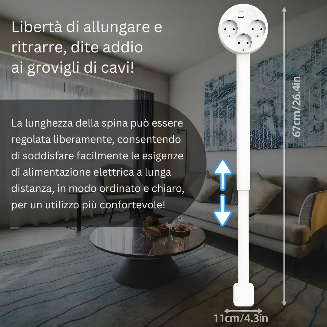 Retractable Power Outlet With USB-A And USB-C, Charge Five Devices, 180-Degree Rotatable