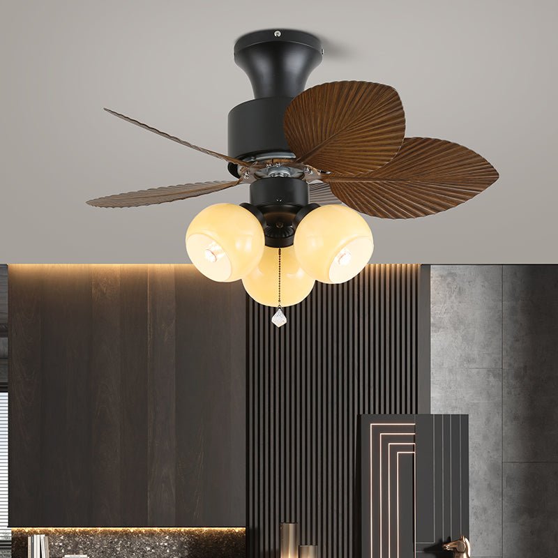 Tropical Ceiling Fan With Glass Light Shade And Remote, 6 Speeds