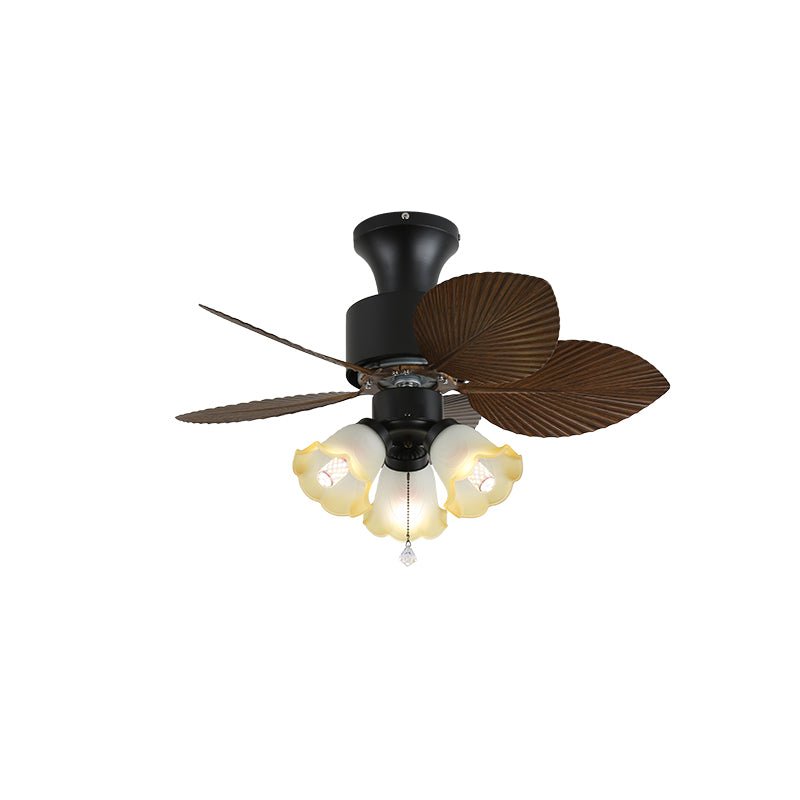 Tropical Ceiling Fan With Glass Light Shade And Remote, 6 Speeds