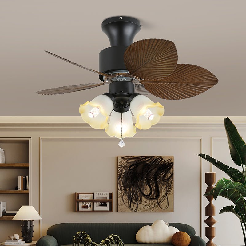 Tropical Ceiling Fan With Glass Light Shade And Remote, 6 Speeds