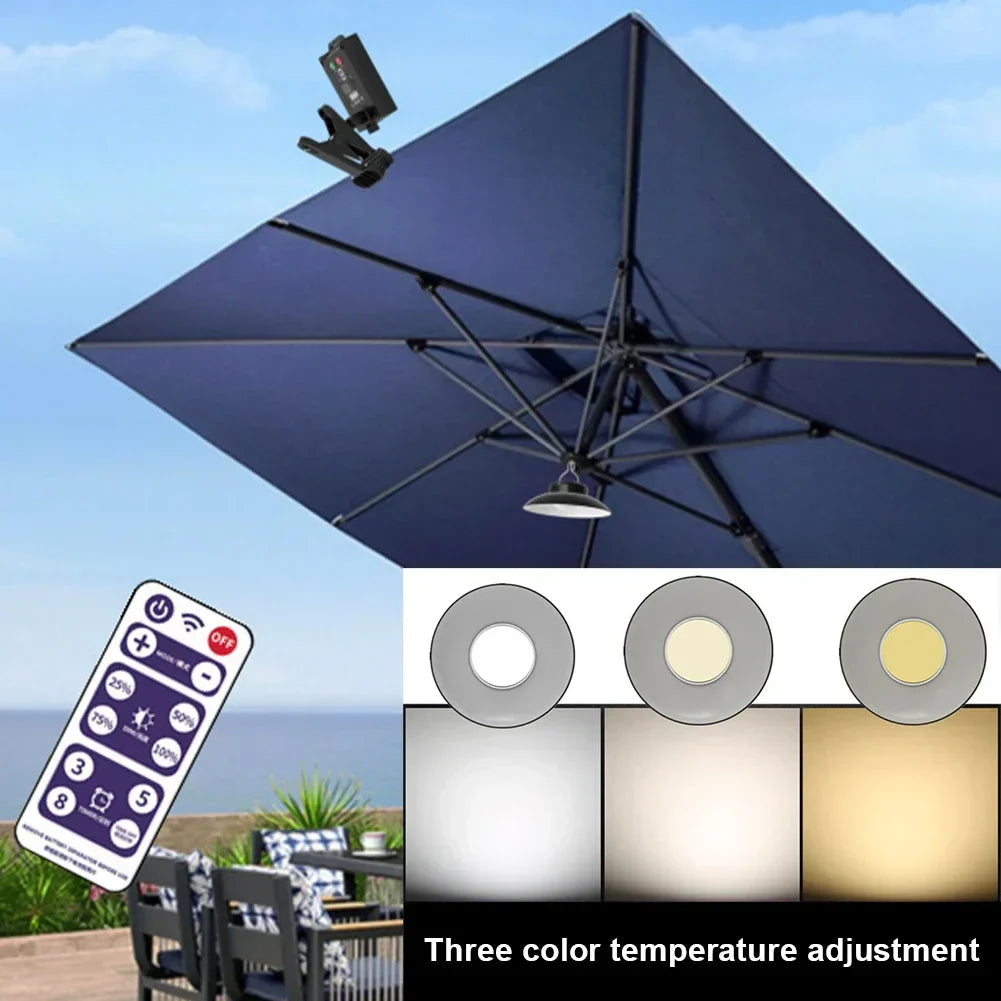 Luci da Ombrellone Solare per Esterni — Luminosità e Timer Regolabili da Telecomando