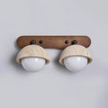 Indoor Travertine And Rustic Wood Wall Light With Glass Shades For Home Interiors And Living Areas
