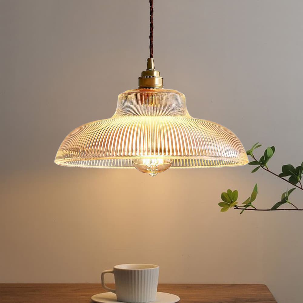 Vintage Prismatic Glass Pendant Lamp With E27 Socket Brass And Green Dimmable