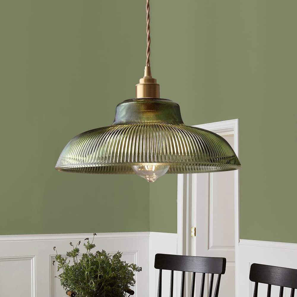 Vintage Prismatic Glass Pendant Lamp With E27 Socket Brass And Green Dimmable