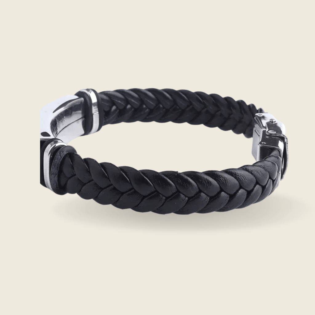 AstraLine gravert ID-armbånd i skinn og rustfritt stål – 20 cm lengde