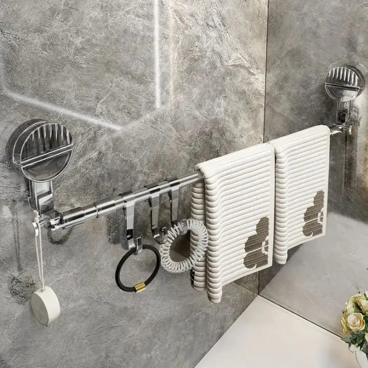 Stainless Steel Telescoping Towel Bar With Suction Cups, 60-120 Cm, No Drilling