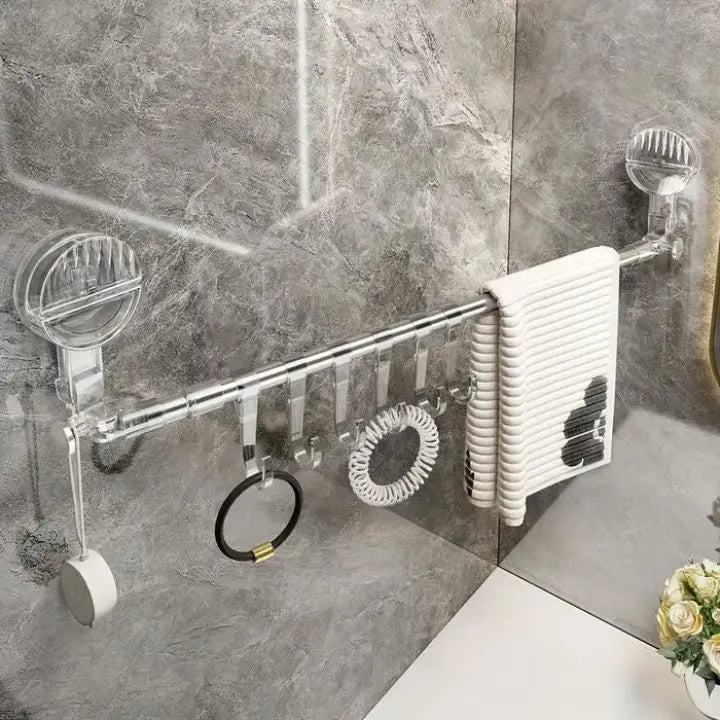 Stainless Steel Telescoping Towel Bar With Suction Cups, 60-120 Cm, No Drilling