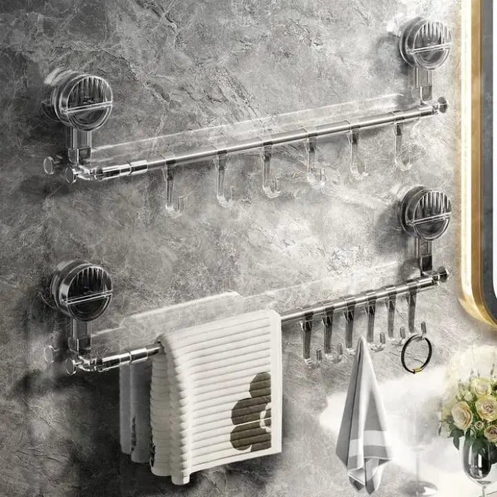 Stainless Steel Telescoping Towel Bar With Suction Cups, 60-120 Cm, No Drilling