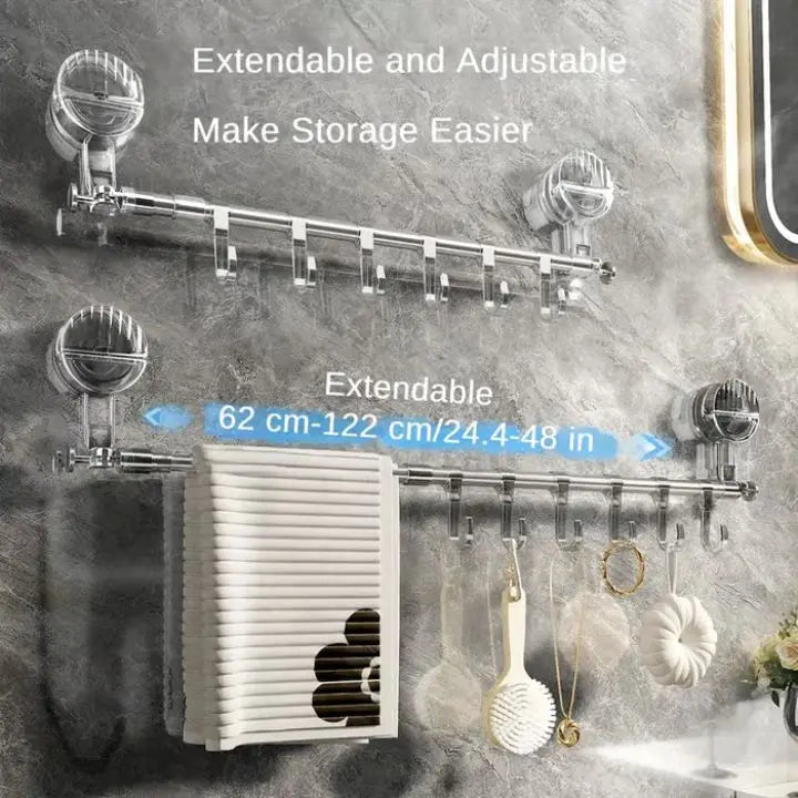 Stainless Steel Telescoping Towel Bar With Suction Cups, 60-120 Cm, No Drilling