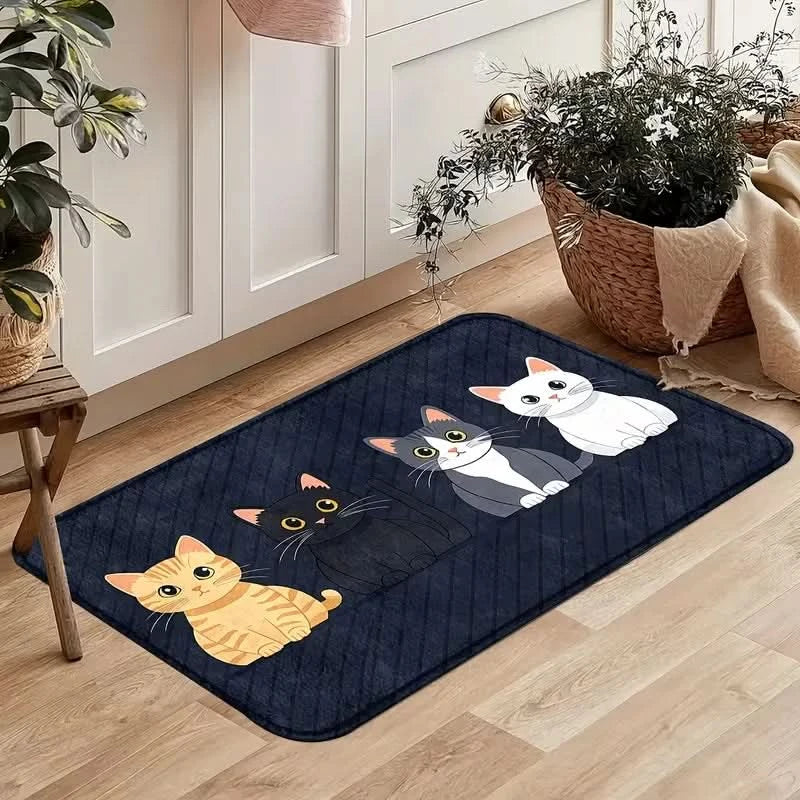 Playful Cat Stripe Non-Slip Kitchen Mat - Washable Kitchen Rug for Home Decor 1