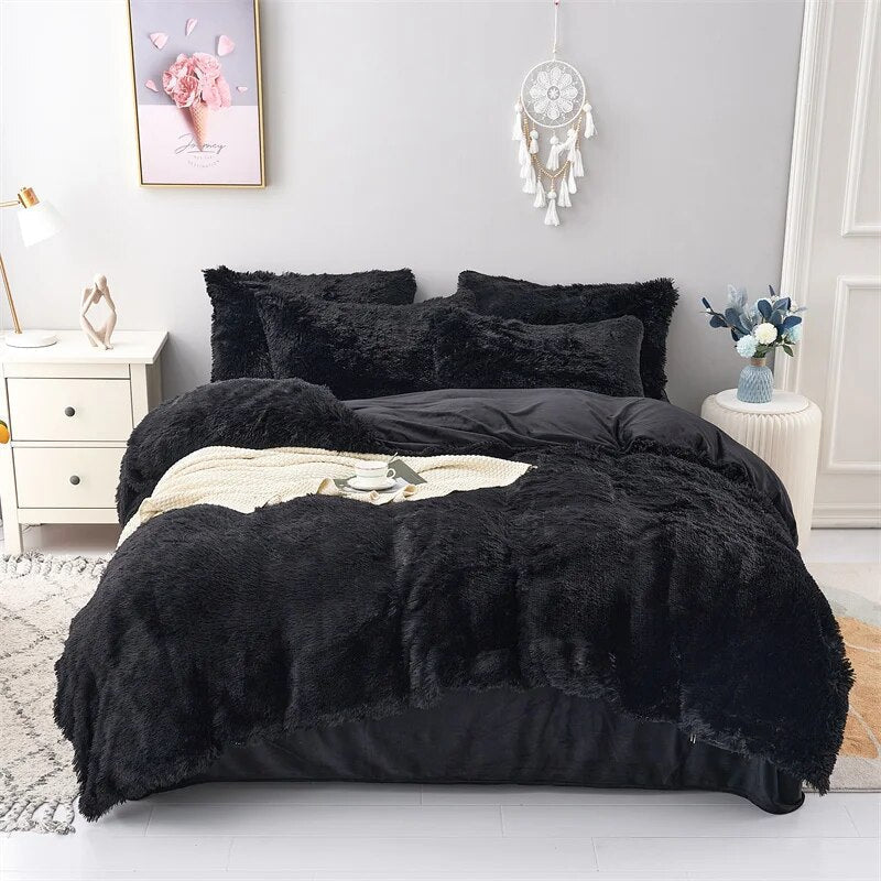 Completo copripiumino morbido in velluto effetto peluche