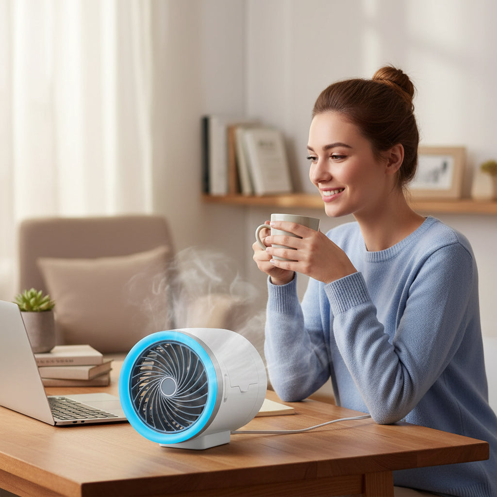 Ventilatore rinfrescante portatile — Illuminazione LED integrata e panetti di ghiaccio in gel