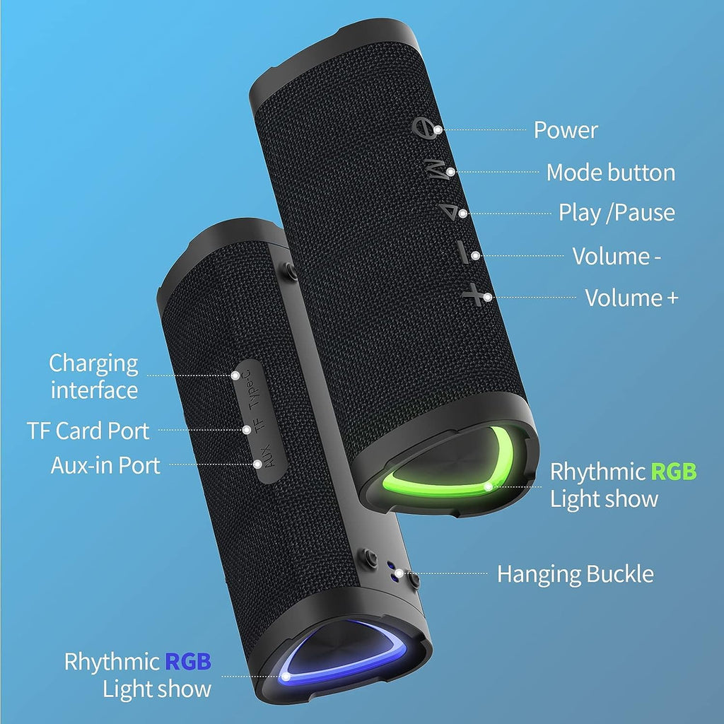 Boxă stereo Bluetooth de 24 W — impermeabilă IPX7, design compact, de dimensiunea palmei