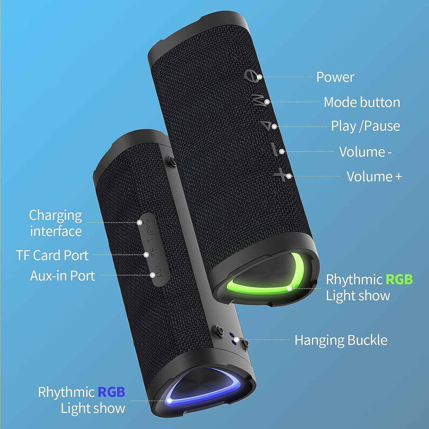 Boxă stereo Bluetooth de 24 W — impermeabilă IPX7, design compact, de dimensiunea palmei