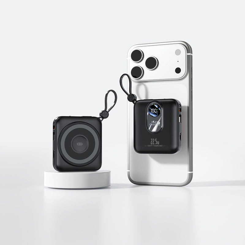 Kompakt mini-powerbank – rask induksjonslading, innebygd digital avlesning