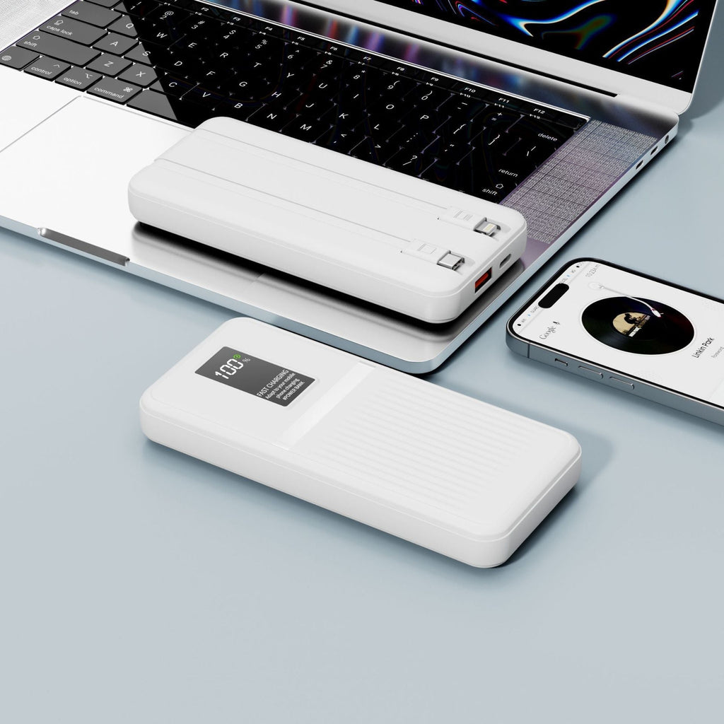 Hurtigopladende powerbank — bærbar oplader med digitalt display til iPhone-, Samsung- og USB-enheder