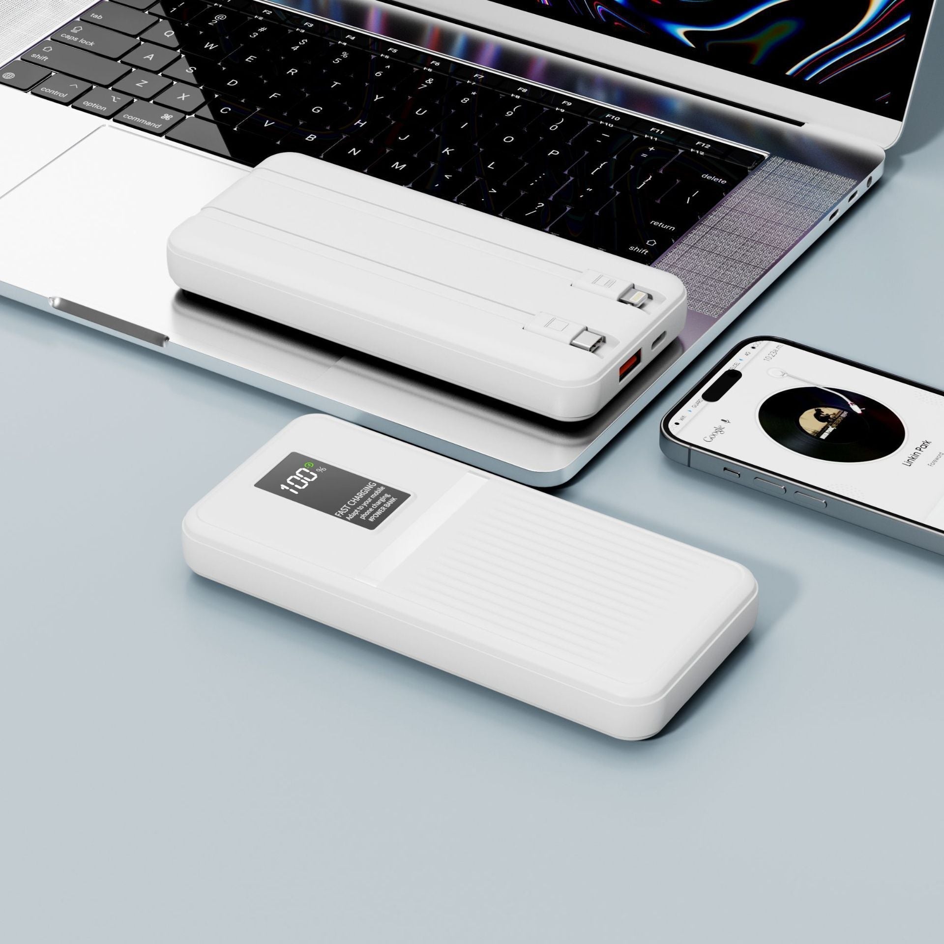 Hurtigopladende powerbank — bærbar oplader med digitalt display til iPhone-, Samsung- og USB-enheder