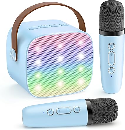 Kompaktní karaoke systém — Bluetooth reproduktor, bezdrátové mikrofony, LED světelný pásek