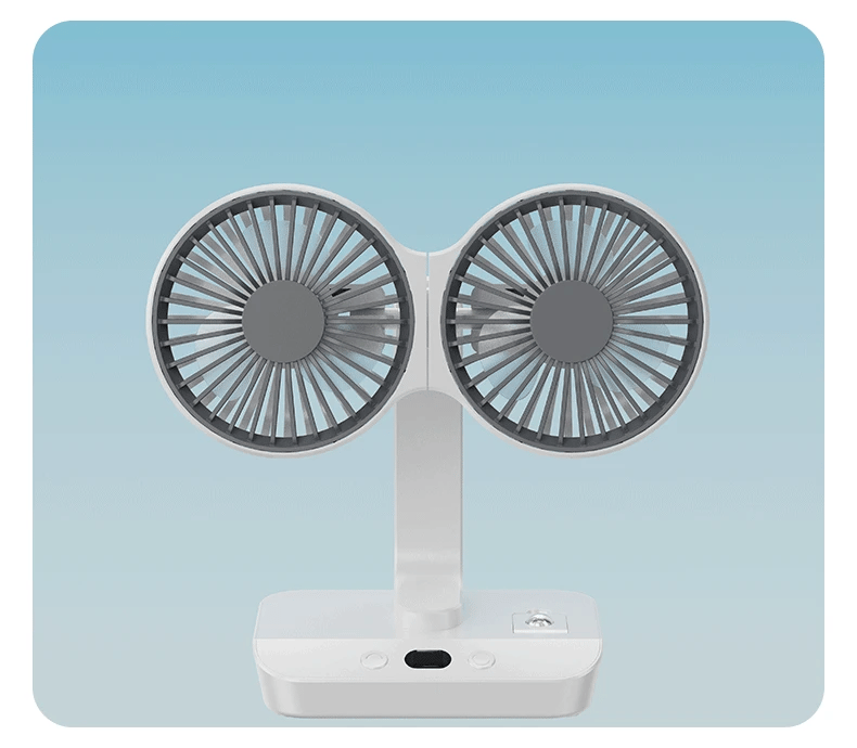 Bærbar skrivebordsventilator med to ventilatorhoveder - LED-natlys, justerbar rotation