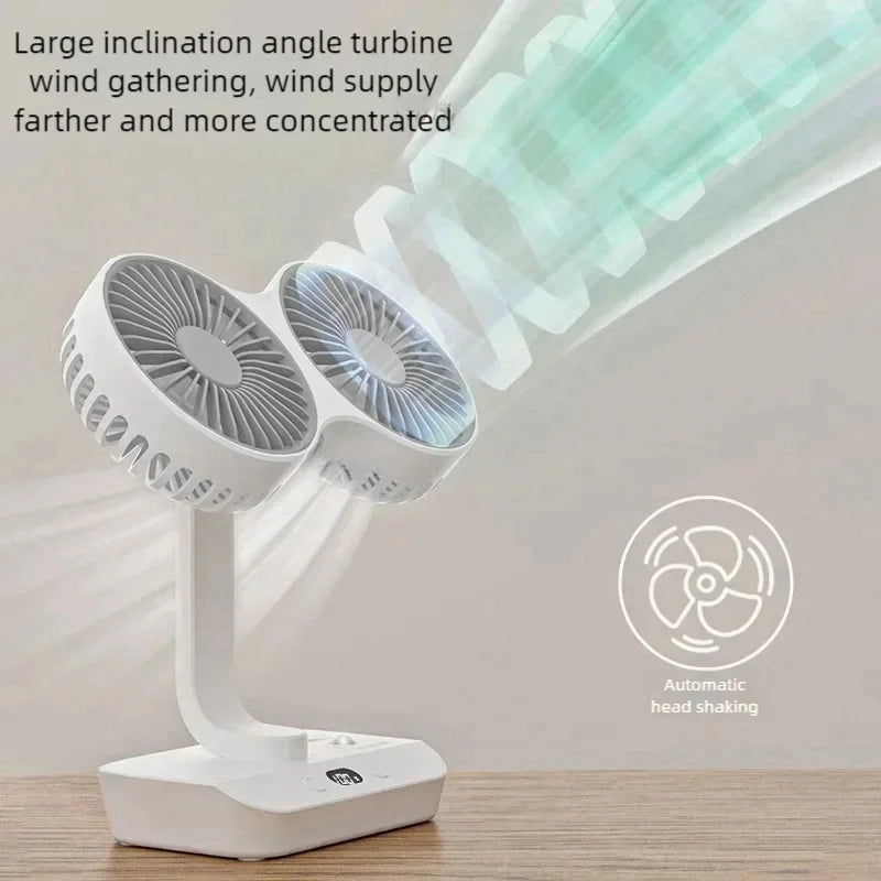 Bærbar skrivebordsventilator med to ventilatorhoveder - LED-natlys, justerbar rotation