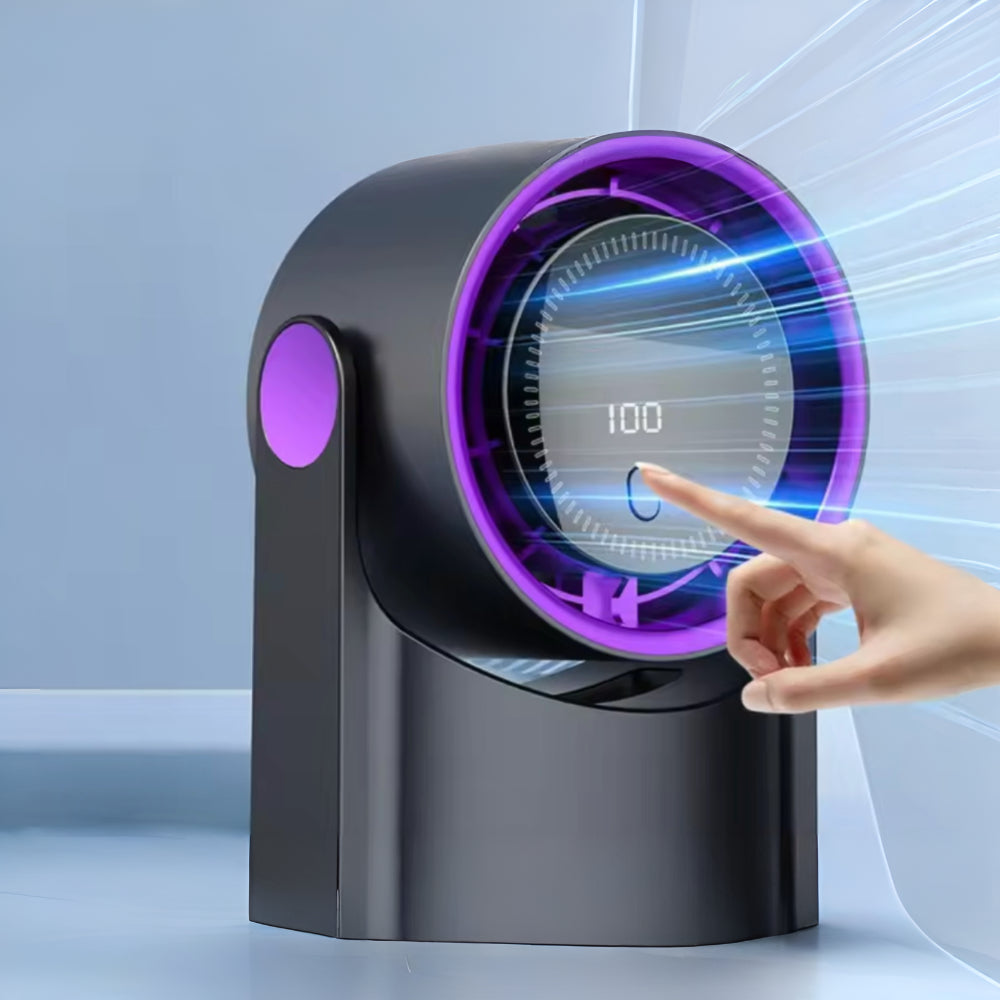 Ventilador de escritorio USB compacto — Brisa personalizable y movimiento oscilante continuo