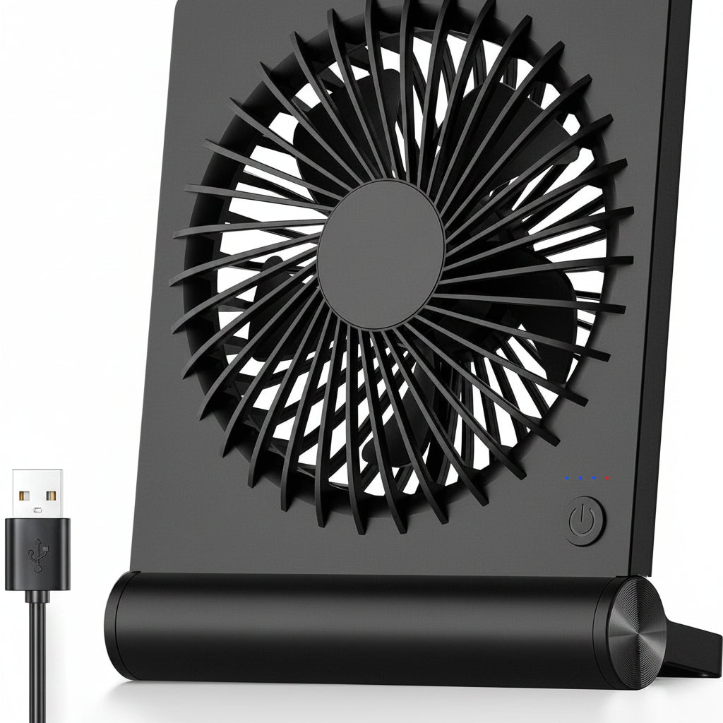 Ventilador de mesa compacto con alimentación USB — estructura plegable y diseño portátil ligero