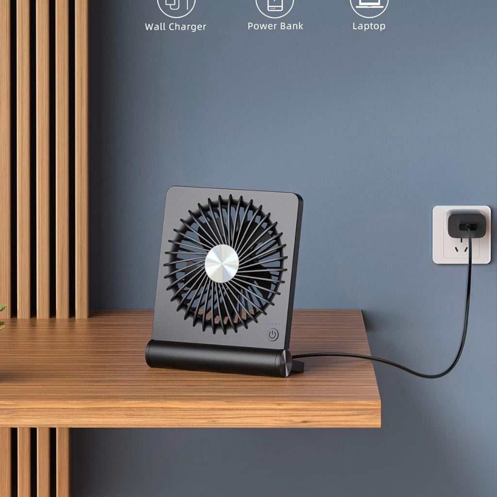 Ventilador de mesa compacto con alimentación USB — estructura plegable y diseño portátil ligero