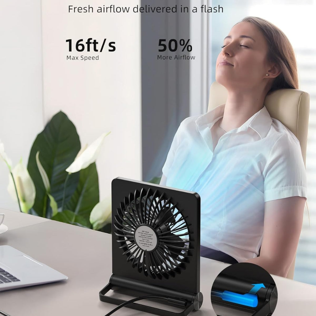 Ventilador de mesa compacto con alimentación USB — estructura plegable y diseño portátil ligero