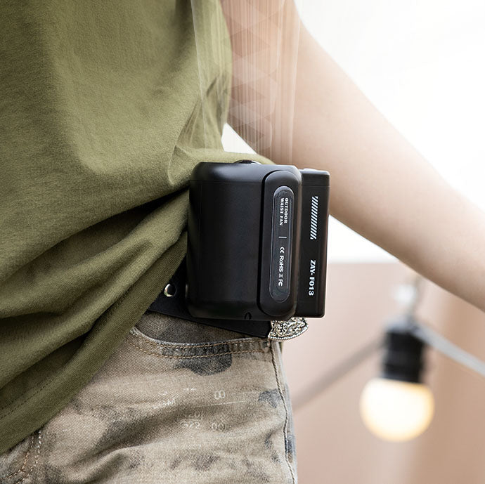 Ventilatore portatile da vita — supporto con clip da cintura, batteria ricaricabile da 12 ore