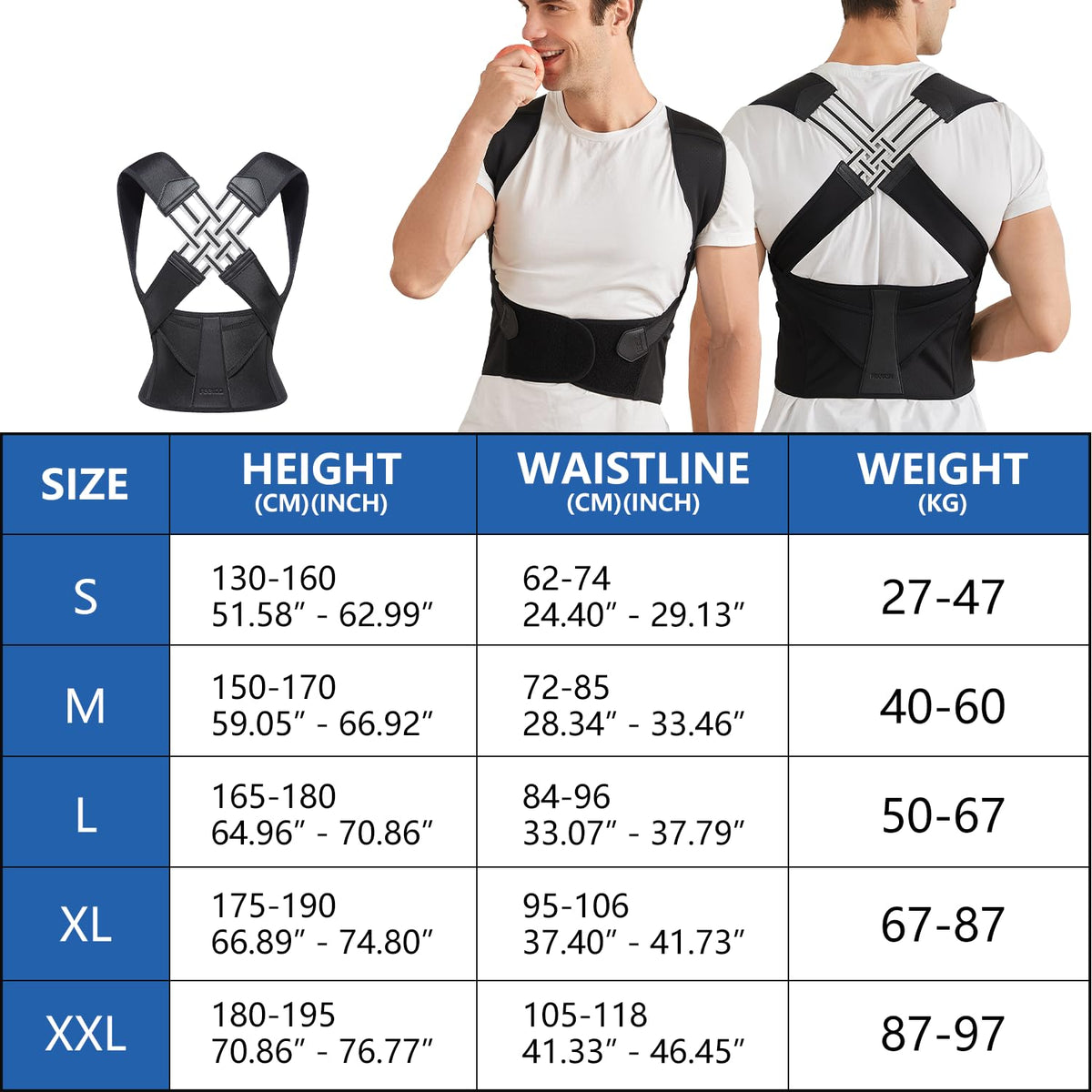 Supporto Regolabile per la Schiena Posture Perfect — Doppie Cinghie Incrociate, Fascia Stabilizzante per la Parte Superiore del Torso