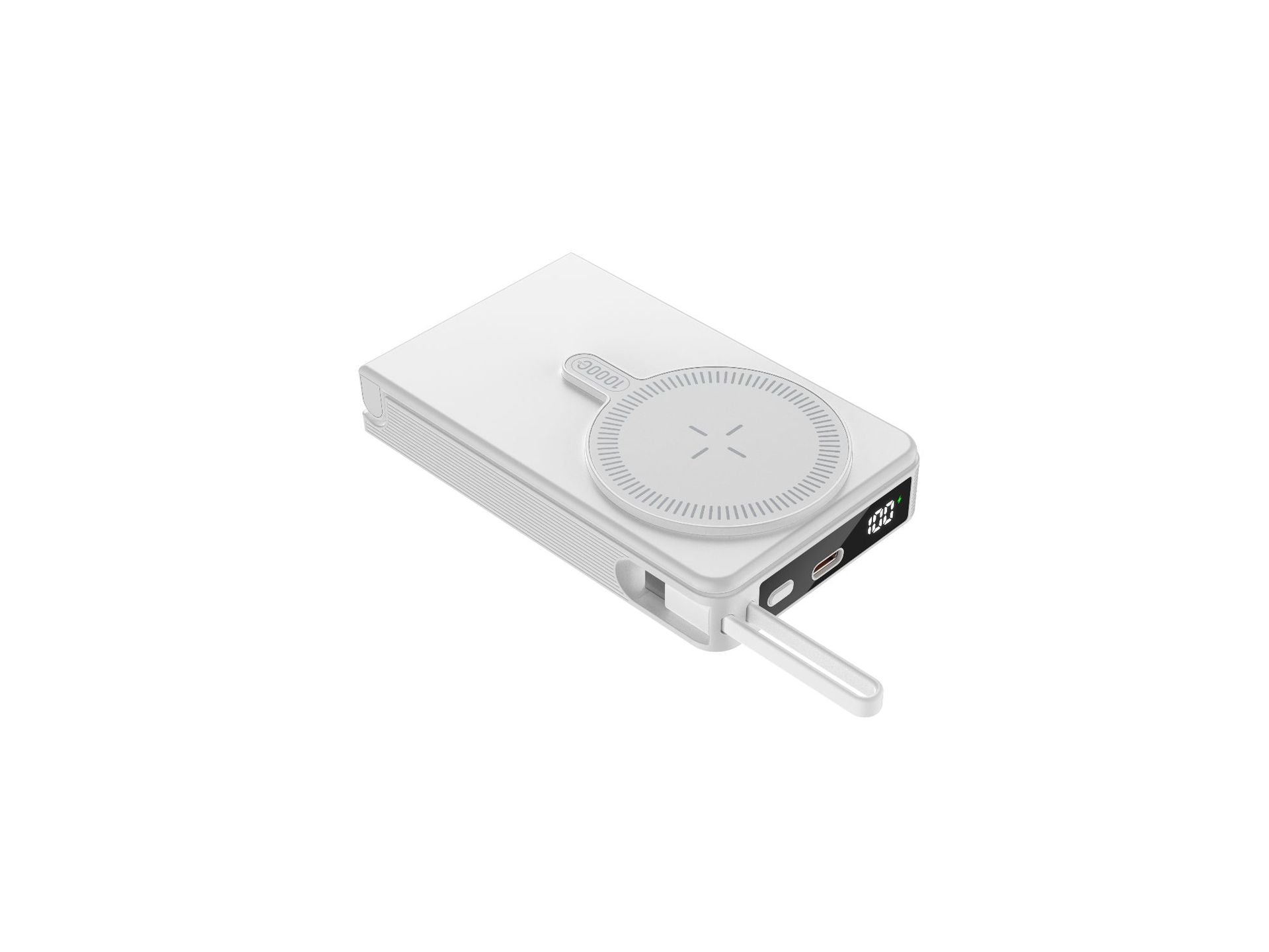Power bank compacto — visor digital, carregador de indução integrado, tamanho compacto
