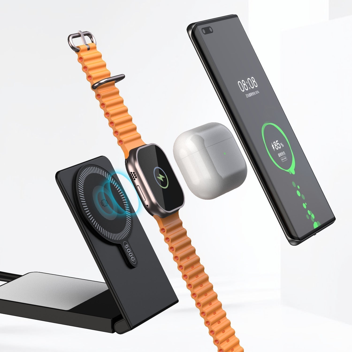 Power bank compacto — visor digital, carregador de indução integrado, tamanho compacto