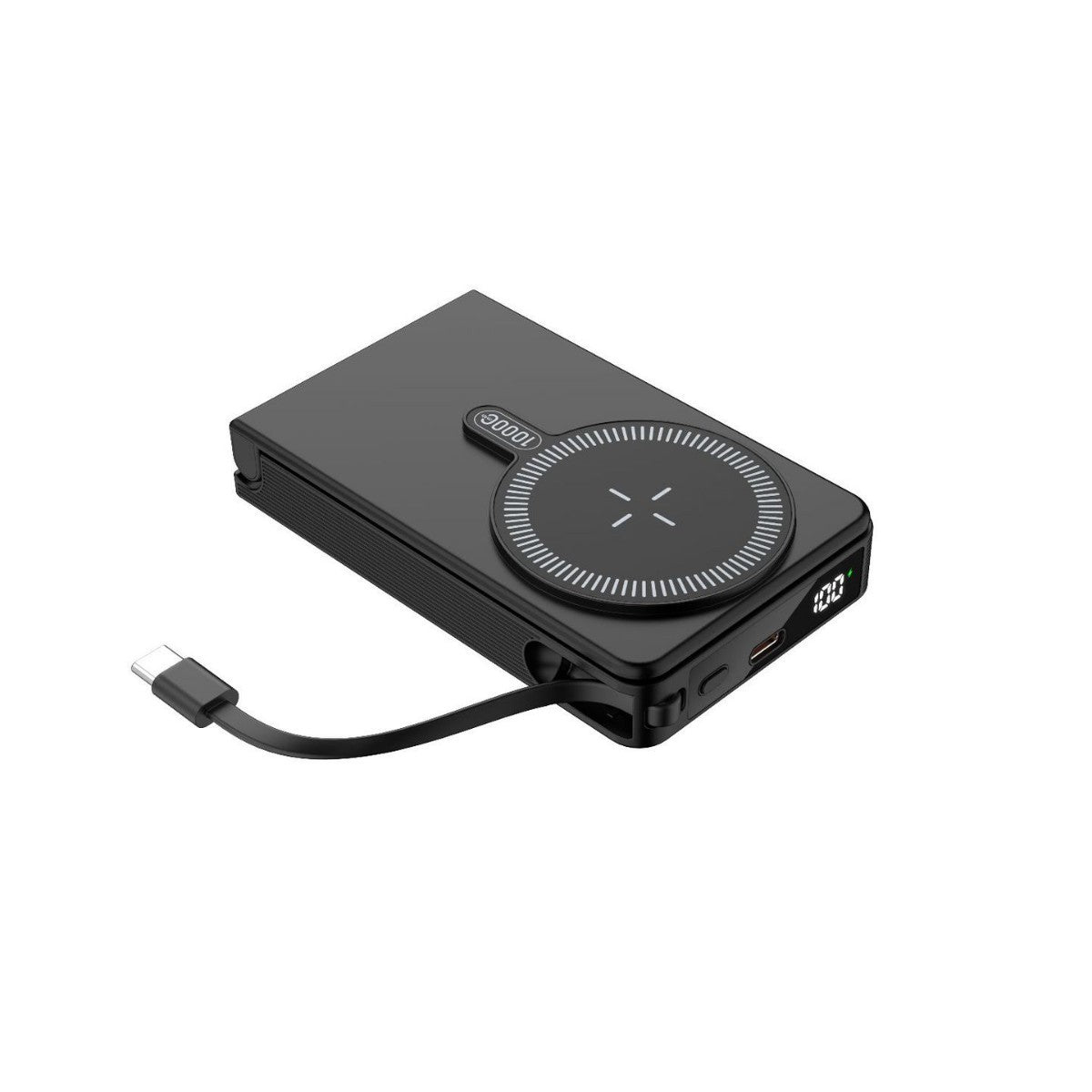 Power bank compacto — visor digital, carregador de indução integrado, tamanho compacto