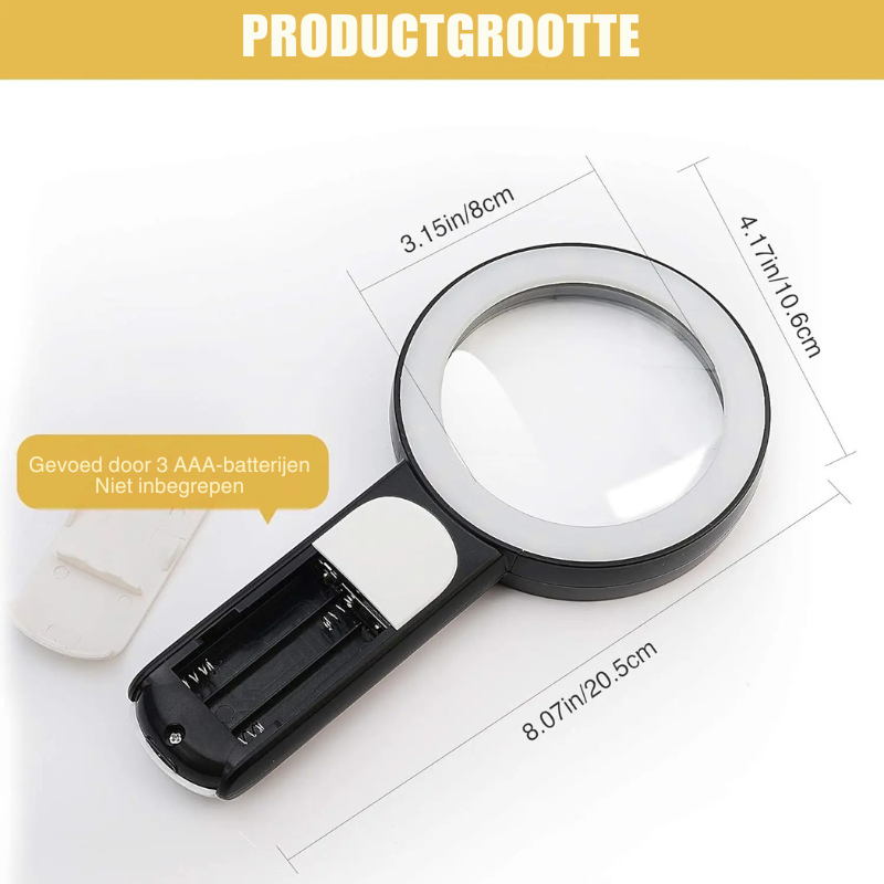 30X håndholdt lupe — 85 mm linse, LED-belysning