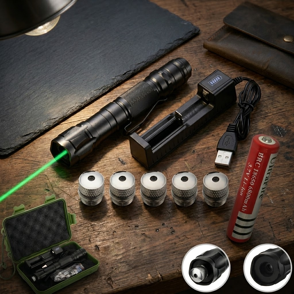 Presisjonslaserpeker med grønn laser, lang rekkevidde og oppladbart batteri