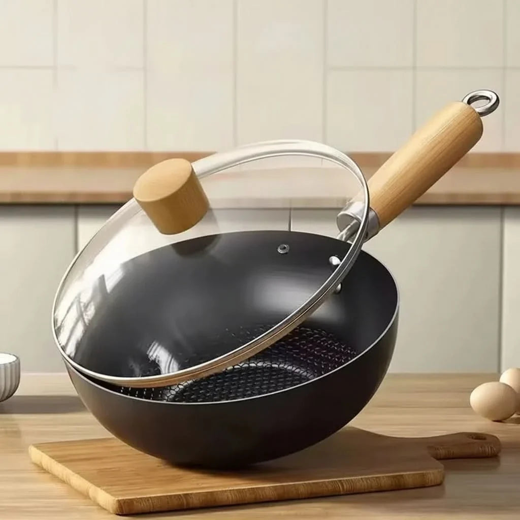 Premium Cast Iron Wok Pan - Non-Stick Versatile Frying Pan for Gas & Induction 0