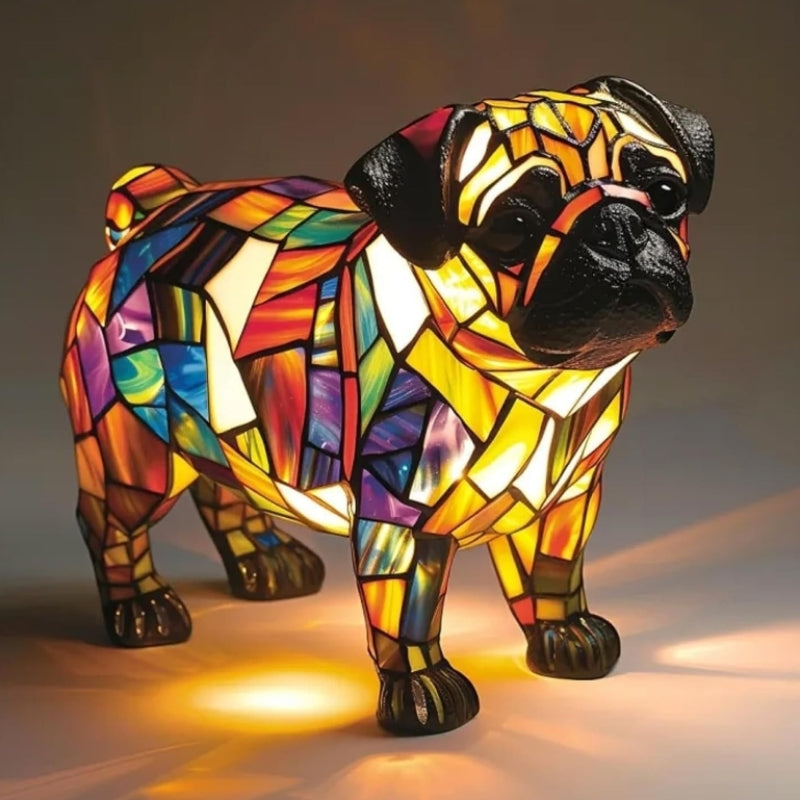 LED-skrivebordslampe med hvalpekunst — blændfri belysning og hyggeligt design i resin