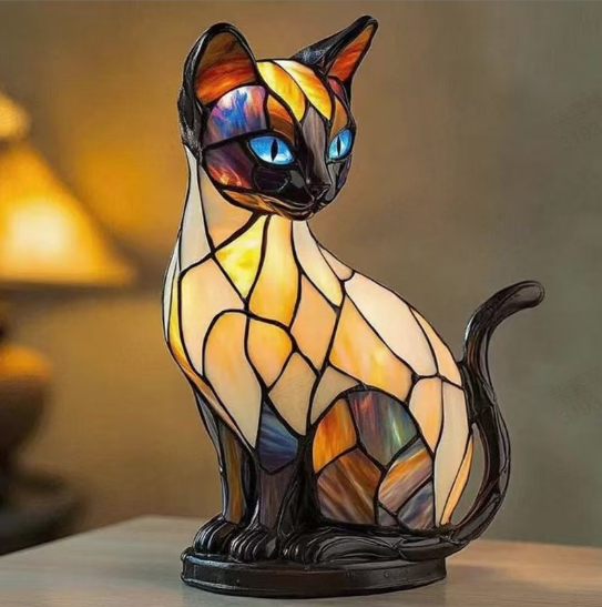 LED-skrivebordslampe med hvalpekunst — blændfri belysning og hyggeligt design i resin