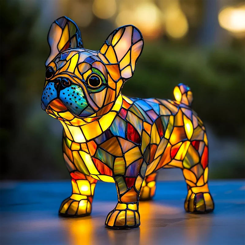 LED-skrivebordslampe med hvalpekunst — blændfri belysning og hyggeligt design i resin